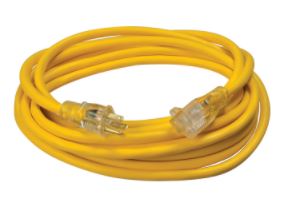 CORD EXTENSION 25' 12/3 15A SJTW TLW W/LT END - Cords